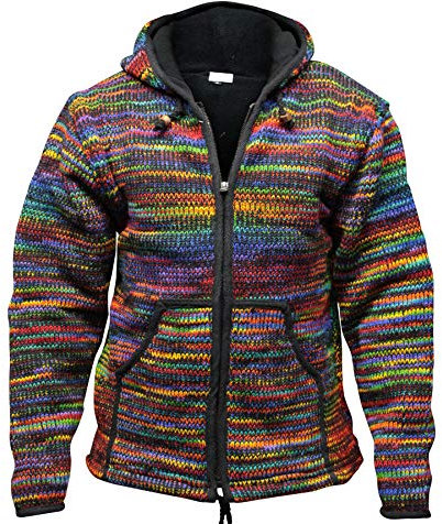 SHOPOHOLIC FASHION Uomo Foderata in Pile Tie Dye Hippie con Cappuccio Giacca Invernale in Lana - (Nero/Super Caldo/L)