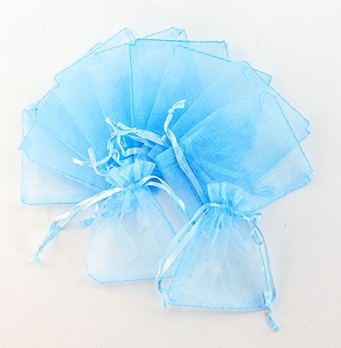 100 x Baby Blaue Organzabeutel - Auswahl an verschiedenen Größen 7x9cm - 10x12cm (7x9cm)