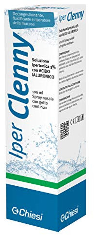 Iper Clenny 100 Spray Nasale Soluzione ipertonica 3% con Acido Ialuronico. Indicata nel trattamento di raffreddore comune, riniti acute ed infettive ed allergiche, di rinosinusiti.