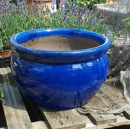 terracotta-toepfe-de Neu ! Winterfester Blumentopf/Pflanzschale ca. 30 cm Durchmessser, blau glasierte Keramik Steingut Garten Deko Blumenkübel Pflanztopf