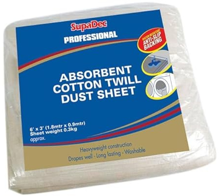 Absorbent decorator's Cotton Twill dust Sheet. 6' x 3'.
