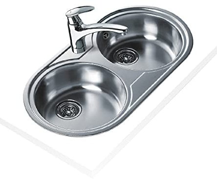 Teka DR-80 2C - Fregadero Circular Encastrado de 80 cm, Con 2 Cubetas, Profundidad de Cubetas 140 mm, Durabilidad y Calidad, Color Acero Inoxidable