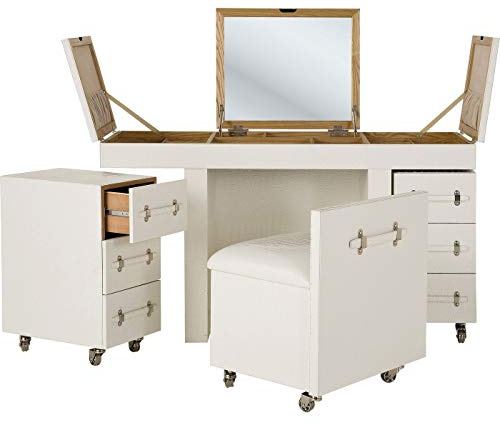 Kare Design Schreibtisch Diva Croco, Weiß, Schminkkombination, Kroko-Optik, 4-teilig, Elegant, Kosmetik, Schmuckaufbewahrung, ausklappbarer Spiegel, Beauty, Schlafzimmer, 80x138x51 cm (H/B/T)