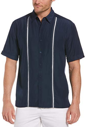 Cubavera Herren Kurzärmelige Einsätze mit Stich-Shirt Hemd, Dress Blues, L