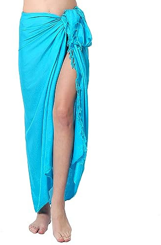 Ciffre Pareo Sarong Tuch Damen Herren - Wickelrock Strand - Strandtuch blickdicht als Wickeltuch oder Handtuchkleid und Wickelkleid Unisex Frauen und Männer - mit Schnalle einfarbig Türkis Blau
