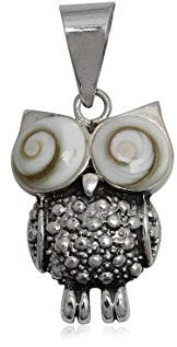 EYS JEWELRY® Damen-Anhänger Eule 24 x 17 mm Shiva Auge Muschel 925 Sterling Silber weiß im Etui Damenanhänger