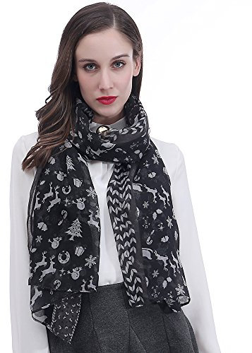 Lina & Lily Damen Schal Tuch mit Weihnachts-Muster (Schwarz, Weihnachten)