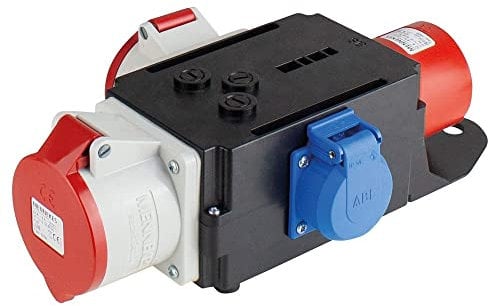 as - Schwabe MIXO - Distributore di corrente ad alta tensione – Spina CEE 400 V/32 A/5 poli, ca. 7 kW – Adattatore ad alta corrente – 1 X Schuko, 1 X CEE 400 V, 16 A, 5 poli, 1 X CEE 400 V, 32 A, 5