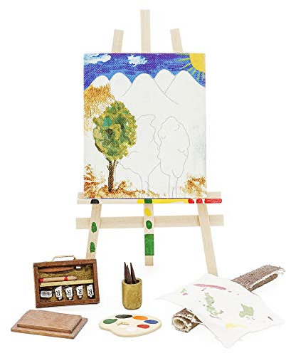Odoria Miniature 1/12 Chevalet et Kit Peinture Accessoire Maison de Poupée