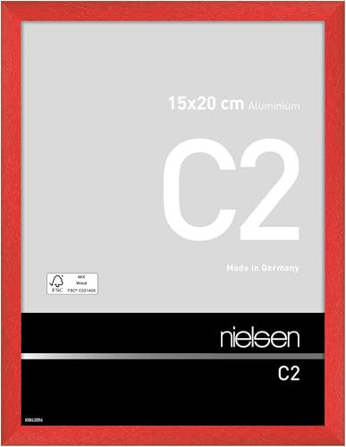nielsen Bilderrahmen, 15 x 20 cm, Aluminium, Rot glanz, Fotorahmen zum Auftstellen und Aufhängen im Hoch- & Querformat, Echtglas, C2