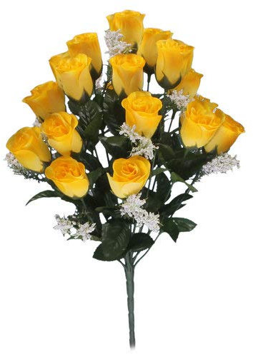 Bouton Rose Jaune Fleur Artificielle 18 Tête Mariages/Tombes