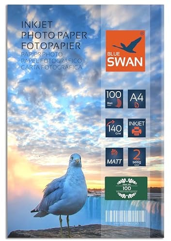 BLUE SWAN A4 Fotopapier matt 140 g/m² 100 Blatt – Doppelseitig bedruckbar mit matter Beschichtung, reflexionsarm, schnelltrocknend & farbbrillant – Für Poster, Broschüren, Präsentationen, Fotos