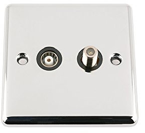 TV Aerial + Sky Satellite Socket - Polished Chrome Classic - Black Insert