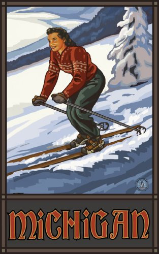 Northwest Art Mall Michigan Downhill Girl Skier, 28 x 43 cm