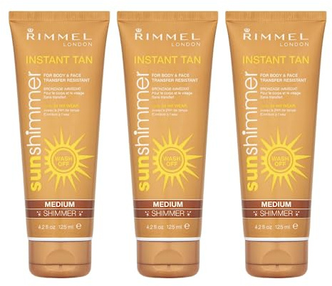 3 x Rimmel London Instant Tan Sun Shimmer Instant Tan - Medium 125ml