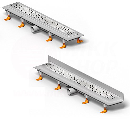 Design Dusch-Ablauf Rinne ebenerdig Linear flach EDELSTAHL Fliese Geruch-Rückstauklappe Bodenablauf Bodengleich Befliesbar Bad Sauna WC Abfluss 45 cm / 450 mm Mittig (Medium) Glänzend
