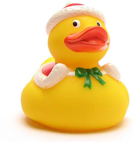 Duckshop I Badeente Weihnachtsmann I Quietscheente - L: 7,5 cm I inkl. Badeenten-Schlüsselanhänger im Set I Geschenk Weihnachten I Geschenk Nikolaus I Adventskalender