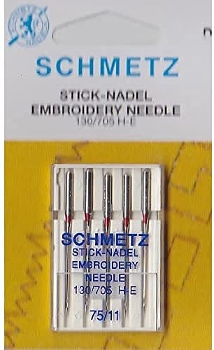 Schmetz 130-705E-75 Stickmaschinen-Nadeln, Metal, Silber, 75/11 Größe, 5 Count