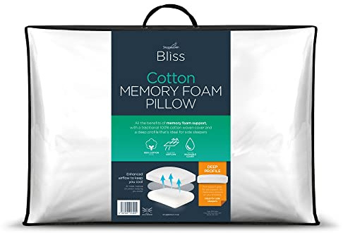 Snuggledown Memory Foam Pillow 1 Pack - Luxury Cotton Orthopaedic Pillow with Firm Support for Side Sleepers | 2-Year Guarantee, UK-Made, Non-Allergenic, Zipped Washable Cover (38 x 64cm)