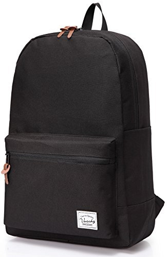 VASCHY Schulrucksack, Leichtgewichtler Lässiger Klassiker Wasserabweisender Rucksack für Herren Damen Reiserucksack 15,6 Zoll Laptop Schwarz