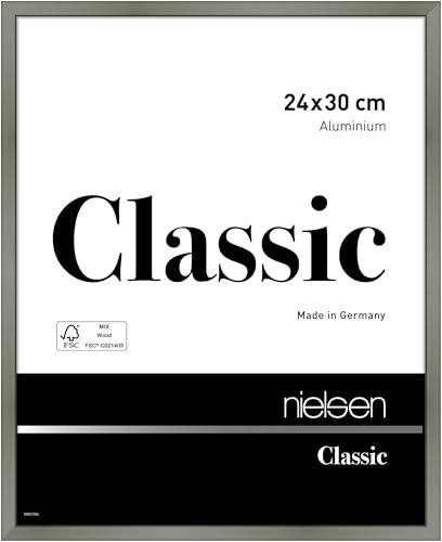 nielsen Bilderrahmen, 24 x 30 cm, Aluminium, Platin glanz, Rahmen zum Aufhängen im Hoch- & Querformat, Echtglas, Classic