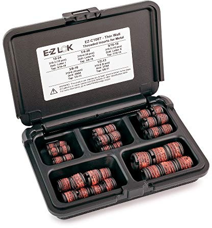 E-Z LOK - EZ-C108T Threaded Inserts For Metal; Assortment Kit; Carbon Steel; Thin Wall; UNC Internal Threads, 10-24, 1/4-20, 5/16-18, 3/8-16, 1/2-13; 46 pieces