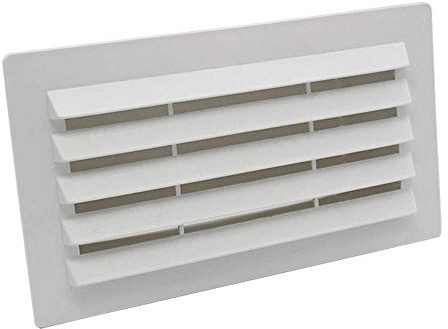 Kair 180mm x 95mm Rectangular Airbrick with Damper - White | Helps prevent backdraughts, Helps block odours and noise and draughts, Depth of rear spigot: 60mm
