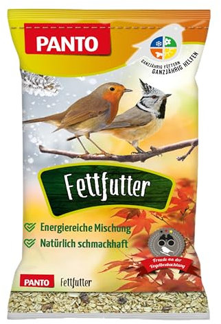 PANTO Fettfutter für Wildvögel 1 kg – energiereiches Vogel Fettfutter mit Erdnüssen, Getreide & Früchten, ganzjähriges Wildvogelfutter für Körner- und Weichfresser