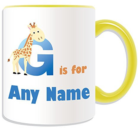 Personalised Gift - Letter G For Mug (Alphabet Design Theme, COLOUR OPTIONS) - Any Name / Message on Your Unique - A B C D E F G H I J K L M N O P Q R S T U V W X Y Z Initial Cute Symbol Phonetic Golf Giraffe