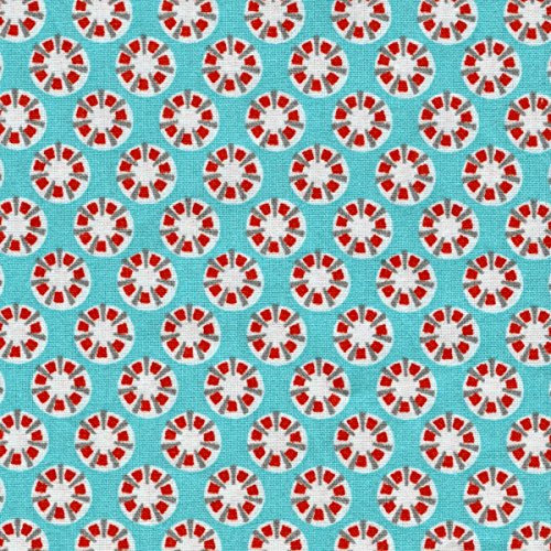 Textiles français Baumwollstoff | Asien - türkis, rot, grau und weiß | 100% Baumwolle | Stoffbreite: 155 cm (1 Meter)