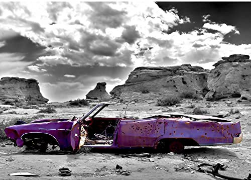 Runa Art Papier peint intissé Vieille voiture 352 x 250 cm Toison Mur XXL Tableaux Muraux Tapisserie Photo Décoration Murale Salon Chambre gris violet 9046011b