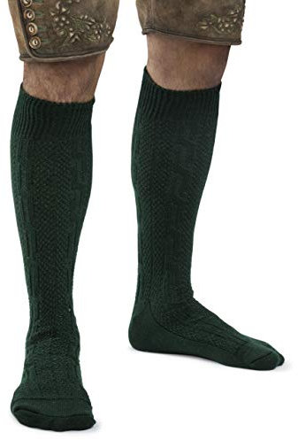 Herren Trachtensocken Klassik im Zopfmuster Design - Stricksocken Kniebund Strümpfe - Männer Trachten Strick-Socken (Grün, 43-46)