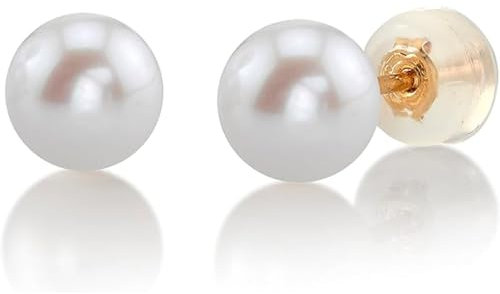 THE PEARL SOURCE Damen-Ohrstecker aus 14 Karat Gold, 7–8 mm, AAAA-Qualität, runde weiße Süßwasser-Zuchtperle, Perle Weißgold, Perle