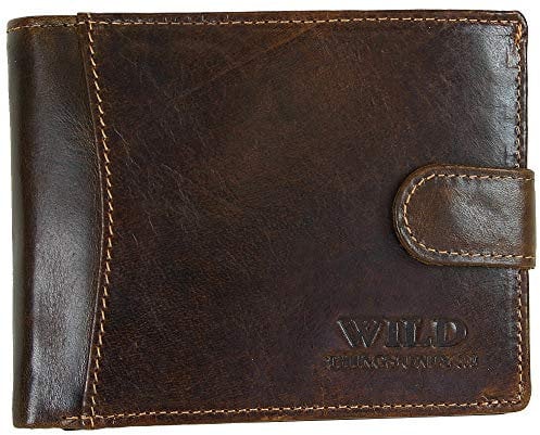Riegel Geldbörse Portemonnaie Geldbeutel Herren Leder, Braun, 12,5 cm x 9,5 cm