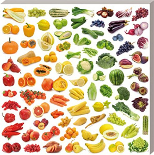 1art1 Kochkunst Poster Regenbogen Aus Obst Und Gemüse Bilder Leinwand-Bild Auf Keilrahmen | XXL-Wandbild Poster Kunstdruck Als Leinwandbild 70x70 cm