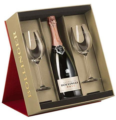 Bollinger Rose Champagne in Gift Box with Two Flute Red NV 75 cl