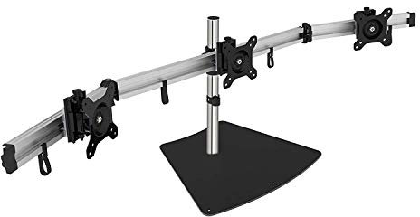 SIIG Premium Aluminum Triple Monitor Stand - Adjustable Height 3 Monitors 13 to 27 17.6 lbs Each VESA 75 and 100 Compatible Full Motion (CE-MT2111-S1)