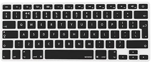 PANYTOW EU/UK Keyboard Cover Compatible with MacBook Air 13 inch A1466 A1369 2010-2017&Compatible with MacBook Pro 13/15 inch (with/Without Retina Display, 2015 or Older Version), Black