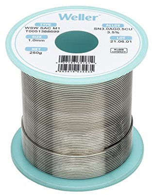 Weller WSW SAC M1 (T0051388699) Bleifreier Lötdraht, Ø 1,0 mm, Legierung Sn96.5Ag3Cu0.5, Flussmittelgehalt 3,5%, 250 g