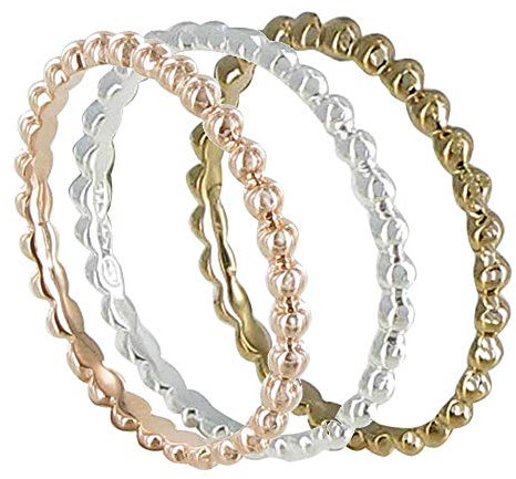 LES POULETTES BIJOUX - Set 3 Bagues Anneau de Billes Argent 925, Plaqué Or et Plaqué Or Rose - taille 52