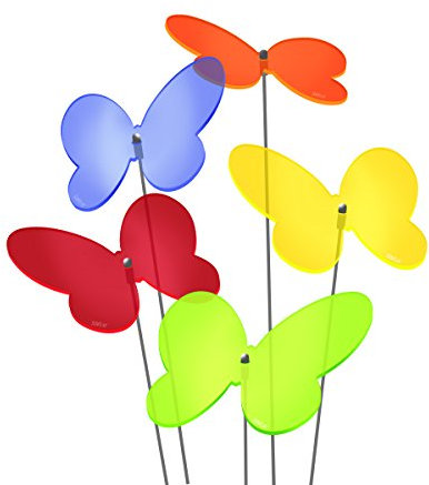 SUNPLAY Sonnenfänger Schmetterlinge Marie im FARBMIX, 5 Stück zu je 10 cm Durchmesser im Set + 35 cm Schwingstäbe
