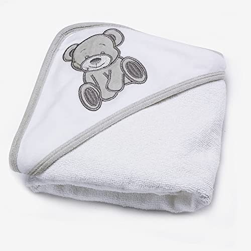Kinousses - Lot Cape de Bain Bébé + Gant de Toilette Assorti - Velours Doux - Serviette Éponge - Cadeau Naissance - Mixte Garçon et Fille - Ourson