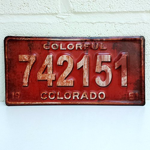 Embossed Metal American Car Number Plate Wall Plaque in Retro / Rustic / Rusty design (RED (Colorful Colorado))