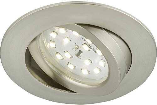 BRILONER - 1x LED Einbaustrahler 230V Flach, Deckenspots, LED Spots, Einbauspots LED, Einbauleuchten Decke, 68mm, Dimmbar, Schwenkbar, Warmweißes Licht, Matt-Nickel, 82x28 mm (DxH)