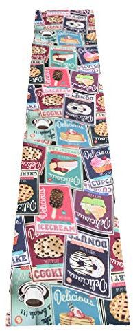 LaVelahome - Tappeto Cucina Antiscivolo Lavabile Stampa Digitale | 52x300 cm, Cake Gelati Cupcake, Poliestere, Made in Italy Vintage Colorato