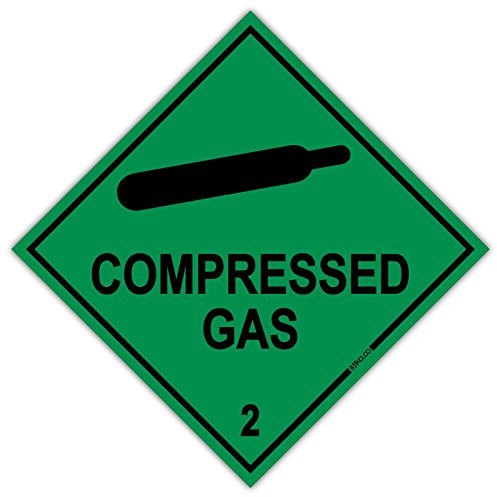 Stika.co Pack of 2 Compressed Gas Warning Labels, Self-Adhesive Vinyl COSHH Hazchem Diamond Signs for Transport and Storage, Green, 100mm x 100mm