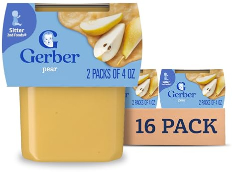 Gerber Stage 2 Baby Food, Pear Puree Tub, No Artificial Colors or Flavors, Baby Puree, 16-Pack