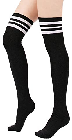 Zando Women Stripe Tube Dresses Over the Knee Thigh High Stockings Cosplay Socks Black