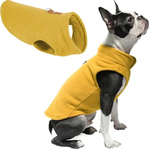 Gooby Fleeceweste Hundepullover – Honigsenf, Größe M – warme Pullover Fleece Hundejacke mit O-Ring Leine – Winter für kleine Hunde Jungen oder Mädchen