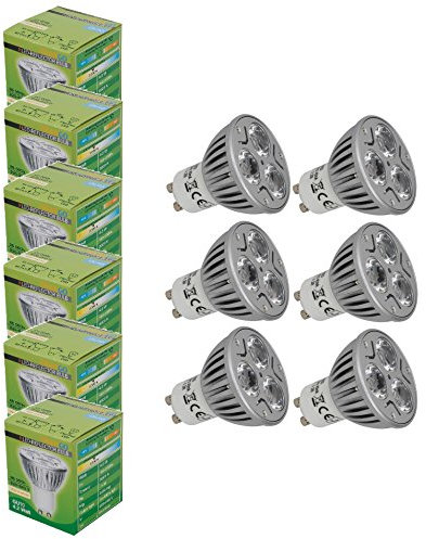 Trango 6er Pack GU1003*6 GU10 LED Leuchtmittel – 4,2 Watt - 3000K warmweiß zum Austausch GU10 & MR16 Halogen Leuchtmittel, für Einbauleuchten, Deckenstrahler, Einbaustrahler, Deckenleuchte, Spots